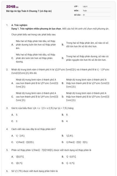 Bài tập ôn tập Toán 6 Chương 7 (có đáp án)