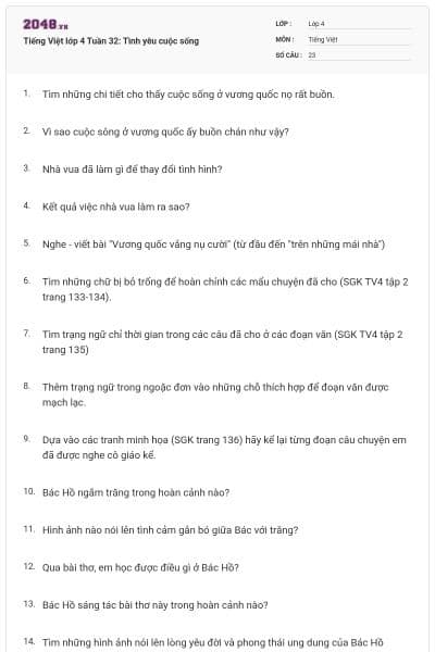 Tiếng Việt lớp 4 Tuần 32: Tình yêu cuộc sống