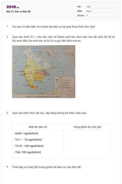 Bài 37: Dân cư Bắc Mĩ