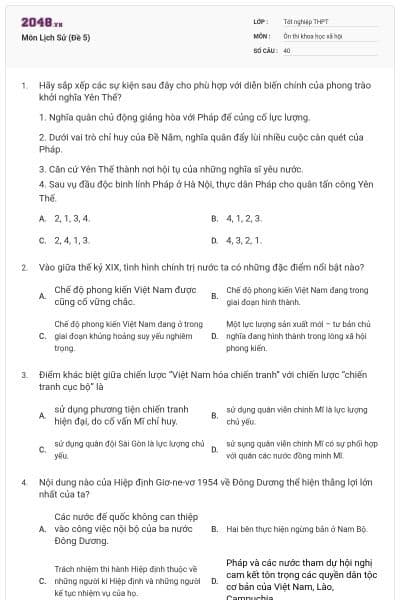 Môn Lịch Sử (Đề 5)