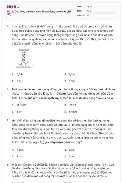 Bài tập Dao động điều hòa mức độ vận dụng cao có lời giải (P3)