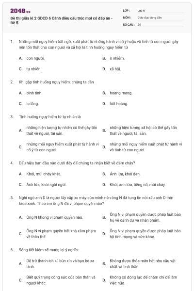 Đề thi giữa kì 2 GDCD 6 Cánh diều cấu trúc mới có đáp án - Đề 5