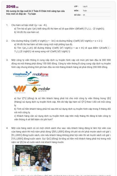 Đề cương ôn tập cuối kì 2 Toán 8 Chân trời sáng tạo cấu trúc mới có đáp án - Tự luận
