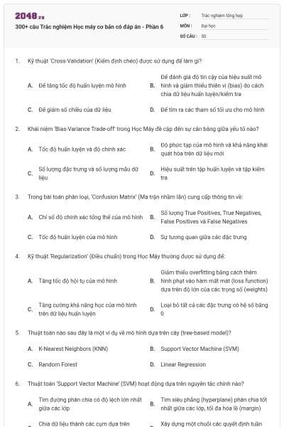 300+ câu Trắc nghiệm Học máy cơ bản có đáp án - Phần 6