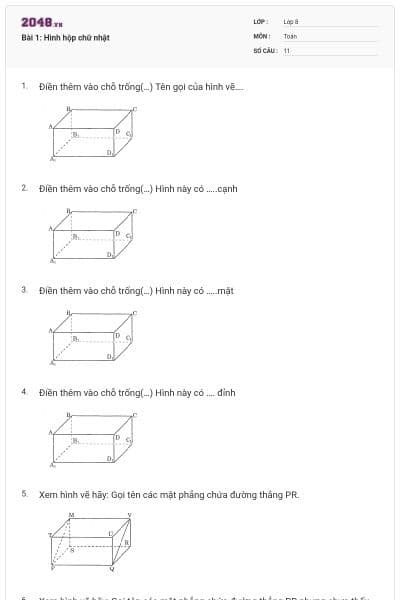 Bài 1: Hình hộp chữ nhật