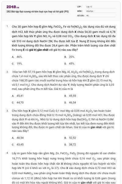282 Bài tập Đại cương về kim loại cực hay có lời giải (P5)