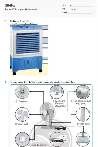 Bài tập Sử dụng quạt điện có đáp án