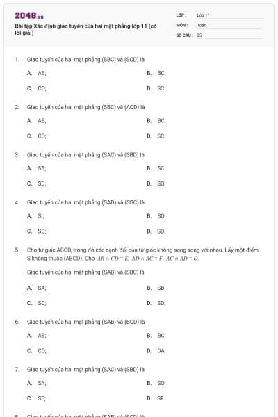Bài tập Xác định giao tuyến của hai mặt phẳng lớp 11 (có lời giải)