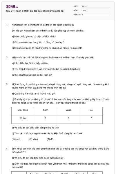 Giải VTH Toán 6 KNTT Bài tập cuối chương 9 có đáp án