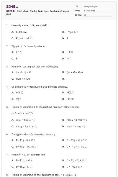 ĐGTD ĐH Bách khoa - Tư duy Toán học - Các hàm số lượng giác
