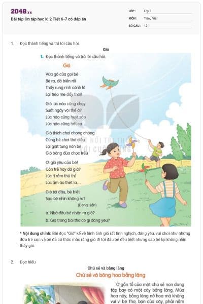 Bài tập Ôn tập học kì 2 Tiết 6-7 có đáp án