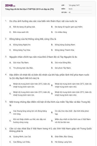 Tổng Hợp đề thi thử Địa lí THPTQG 2019 có đáp án (P4)