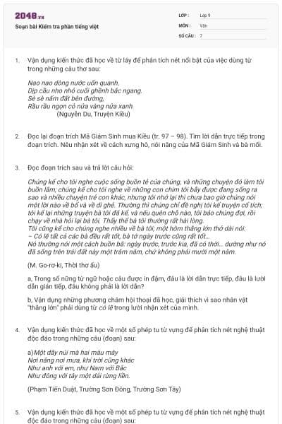 Soạn bài Kiểm tra phần tiếng việt