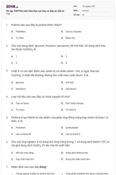 Ôn tập THPTGQ môn Hóa Học cực hay có đáp án (Đề số 11)