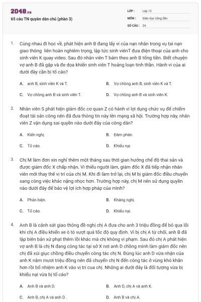 65 câu TN quyền dân chủ (phần 3)