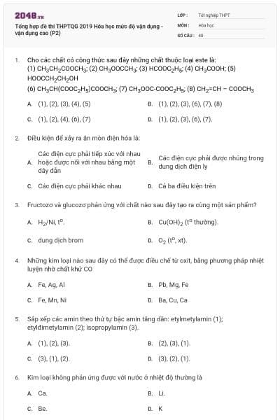 Tổng hợp đề thi THPTQG 2019 Hóa học mức độ vận dụng - vận dụng cao (P2)