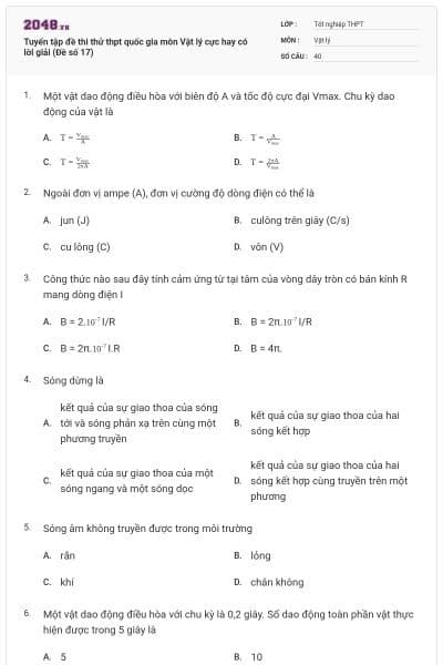 Tuyển tập đề thi thử thpt quốc gia môn Vật lý cực hay có lời giải (Đề số 17)