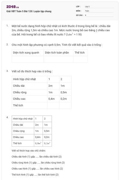 Giải VBT Toán 5 Bài 120: Luyện tập chung