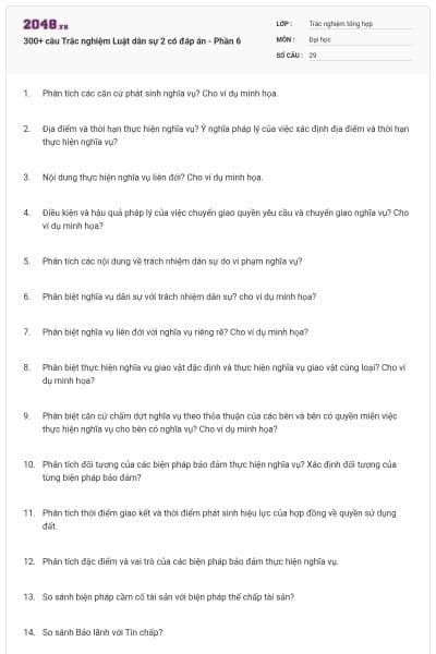 300+ câu Trắc nghiệm Luật dân sự 2 có đáp án - Phần 6
