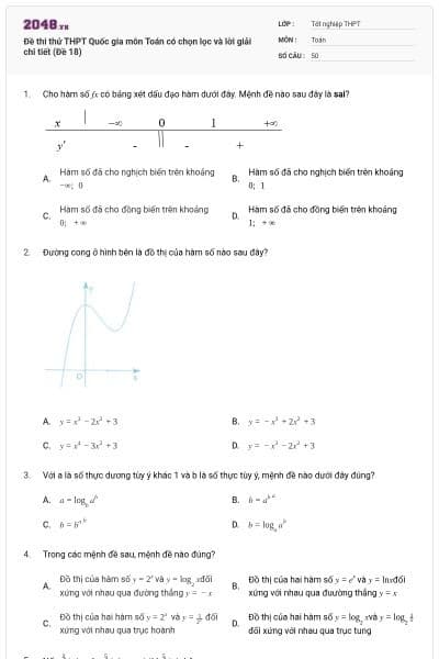Đề thi thử THPT Quốc gia môn Toán có chọn lọc và lời giải chi tiết (Đề 18)