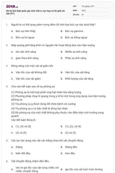 Đề thi thử thpt quốc gia môn Vật Lí cực hay có lời giải chi tiết (P7)