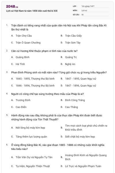 Lịch sử Việt Nam từ năm 1858 đến cuối thế kỉ XIX