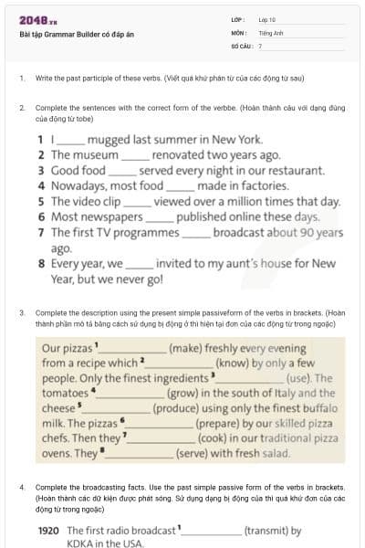 Bài tập Grammar Builder có đáp án
