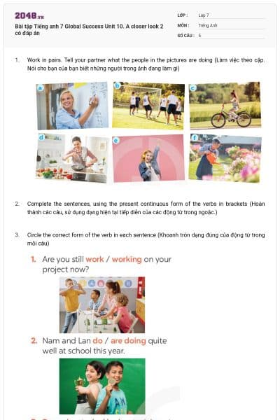 Bài tập Tiếng anh 7 Global Success Unit 10. A closer look 2 có đáp án