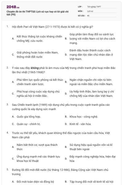 Chuyên đề ôn thi THPTQG Lịch sử cực hay có lời giải chi tiết (P8)