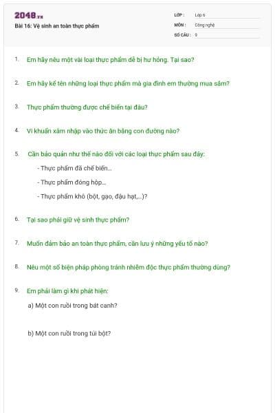Bài 16: Vệ sinh an toàn thực phẩm