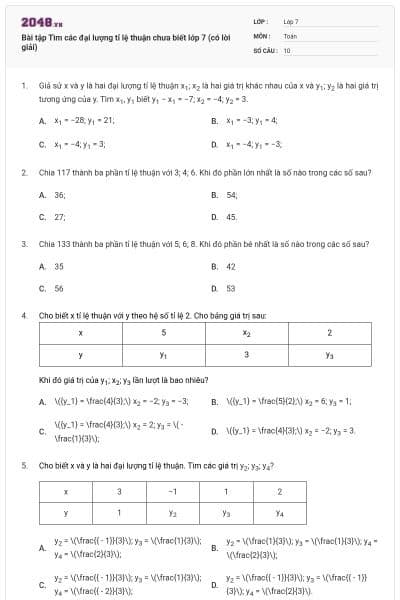 Bài tập Tìm các đại lượng tỉ lệ thuận chưa biết lớp 7 (có lời giải)