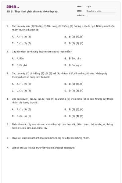 Bài 21: Thực hành phân chia các nhóm thực vật