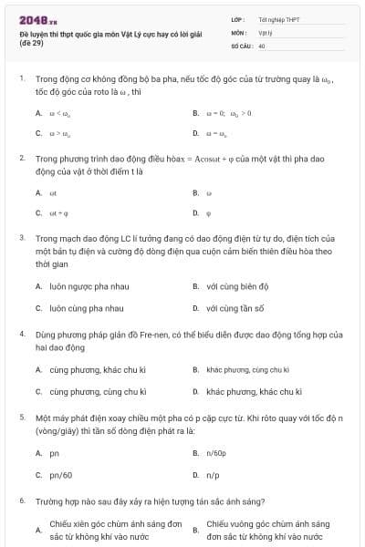 Đề luyện thi thpt quốc gia môn Vật Lý cực hay có lời giải (đề 29)