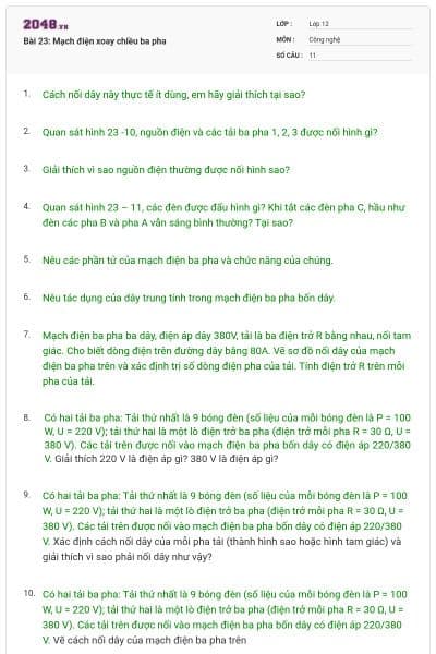 Bài 23: Mạch điện xoay chiều ba pha