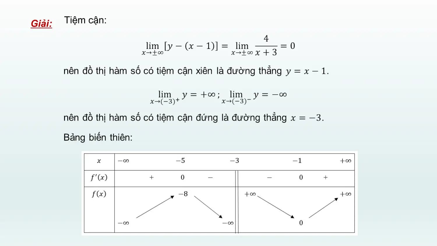 Giải: Tiệm cận: