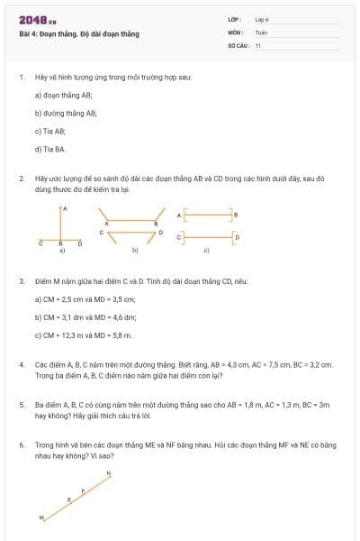 Bài 4: Đoạn thẳng. Độ dài đoạn thẳng