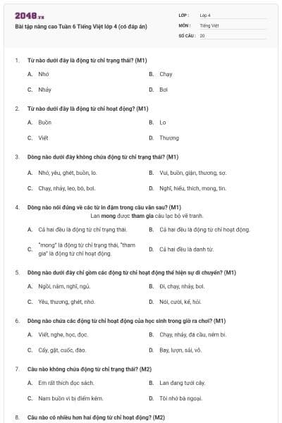 Bài tập nâng cao Tuần 6 Tiếng Việt lớp 4 (có đáp án)