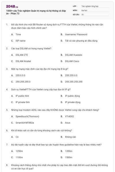 1000+ câu Trắc nghiệm Quản trị mạng và hệ thống có đáp án - Phần 73