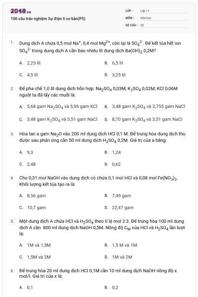100 câu trắc nghiệm Sự điện li cơ bản(P5)
