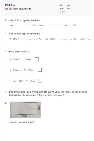 Giải VBT Toán 5 Bài 27: Héc-ta