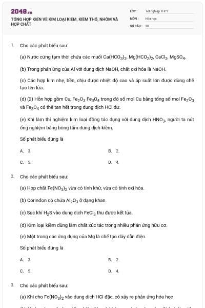 TỔNG HỢP KIẾN VỀ KIM LOẠI KIỀM, KIỀM THỔ, NHÔM VÀ HỢP CHẤT