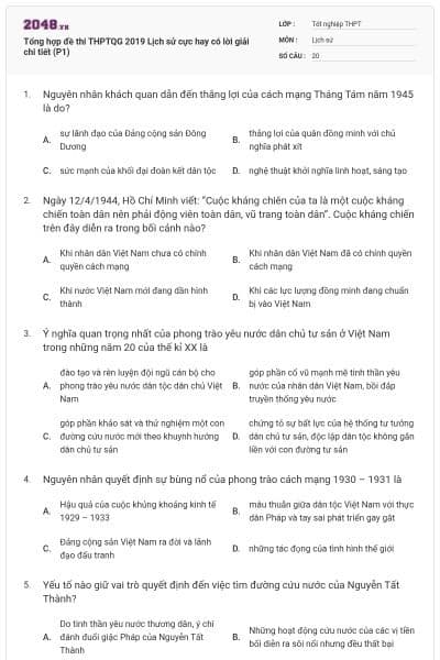 Tổng hợp đề thi THPTQG 2019 Lịch sử cực hay có lời giải chi tiết (P1)