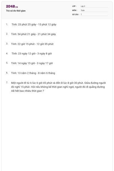 Trừ số đo thời gian