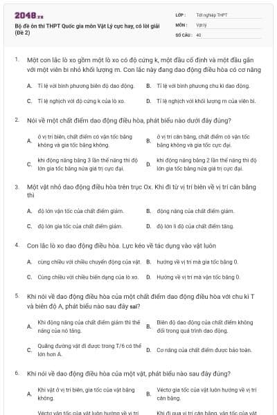 Bộ đề ôn thi THPT Quốc gia môn Vật Lý cực hay, có lời giải (Đề 2)