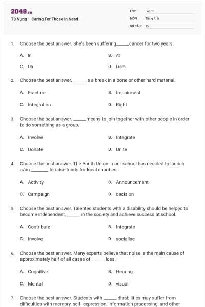 Từ Vựng – Caring For Those In Need