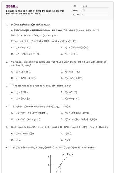Bộ 5 đề thi giữa kì 2 Toán 11 Chân trời sáng tạo cấu trúc mới (có tự luận) có đáp án - Đề 5