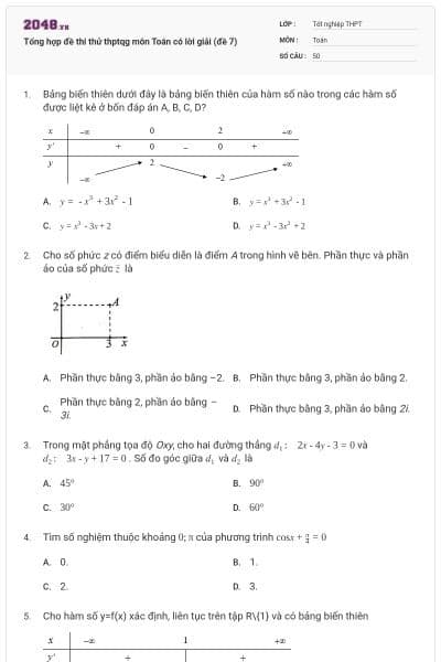 Tổng hợp đề thi thử thptqg môn Toán có lời giải (đề 7)