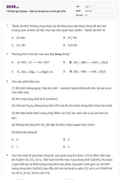 145 Bài tập Cacbon - Silic ôn thi Đại học có lời giải (P5)