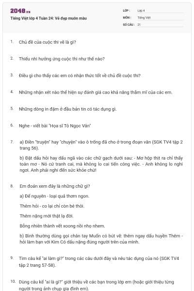 Tiếng Việt lớp 4 Tuần 24: Vẻ đẹp muôn màu