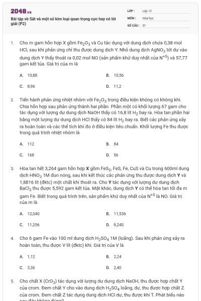 Bài tập về Sắt và một số kim loại quan trọng cực hay có lời giải (P2)